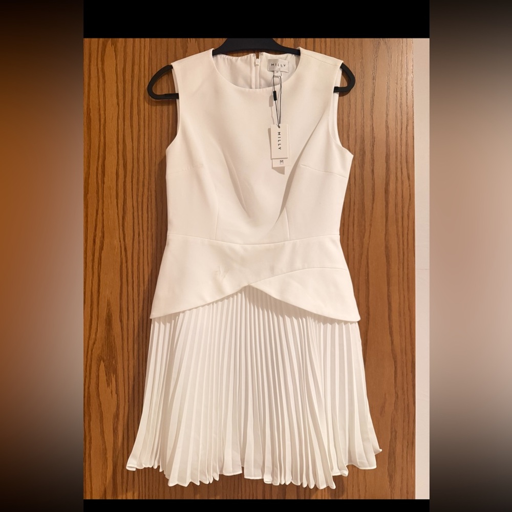 Milly Ivory Sleeveless Pleated Mini Dress - Picture 3 of 4